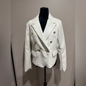 May Logan Double Breasted White Faux Leather Blazer
